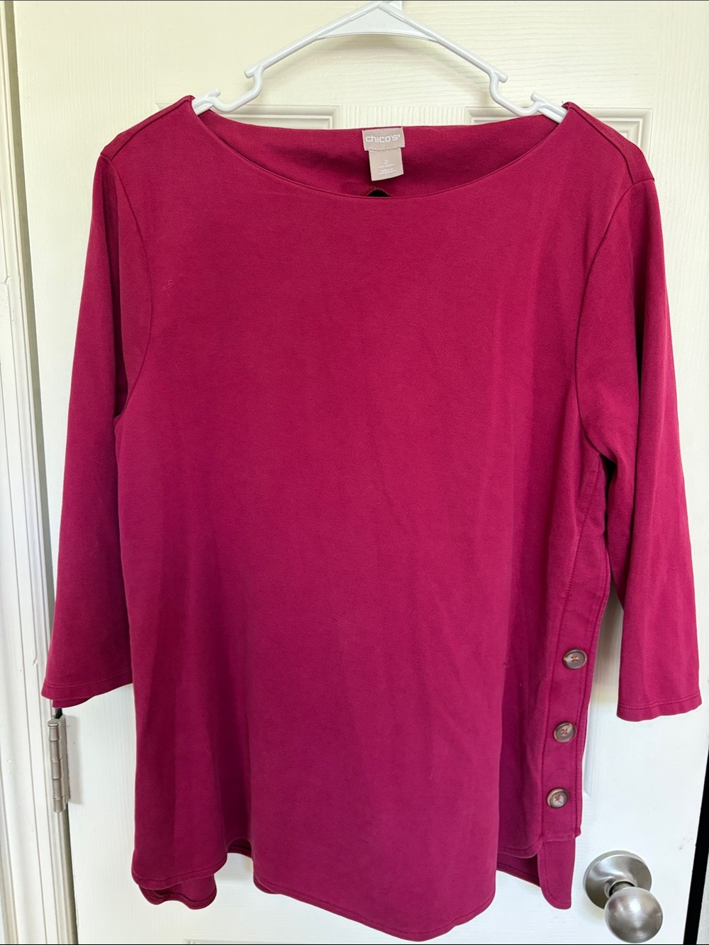 Chico's Raspberry-Red Side-Button Boatneck Tunic